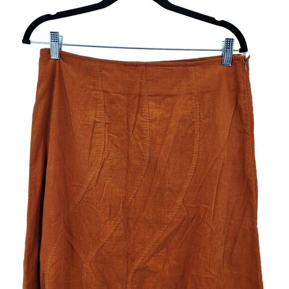 Nikki Collection Skirt M Burnt Orange Maxi Retro 70s Corduroy Ruffle Pom Pom - Picture 5 of 10